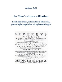 Cover Le due culture e il latino