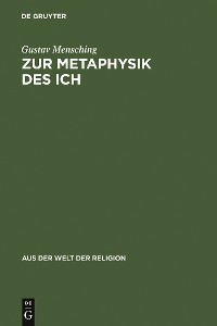 Cover Zur Metaphysik des Ich