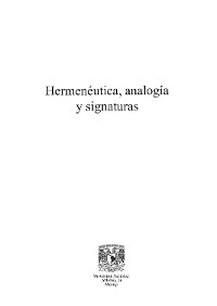 Cover Hermenéutica, analogía y signaturas
