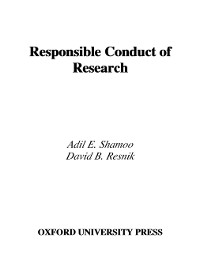 Cover Responsible Conduct of Research