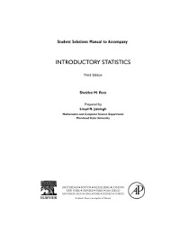 Cover Introductory Statistics, Student Solutions Manual (e-only)