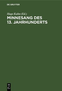 Cover Minnesang des 13. Jahrhunderts