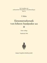 Cover Elementarmathematik vom höheren Standpunkte aus, III