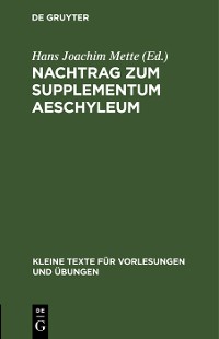 Cover Nachtrag zum Supplementum Aeschyleum