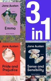 Cover Jane Austen: Three Novels in One (3in1-Bundle). Emma, Pride and Prejudice, Sense and Sensibility