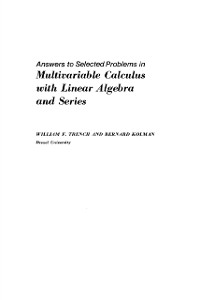Cover Answers to Selected Problems in Multivariable Calculus with Linear Algebra and Series