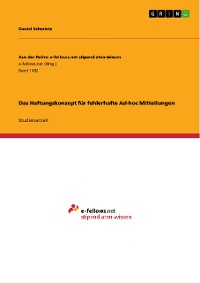 Cover Das Haftungskonzept für fehlerhafte Ad-hoc Mitteilungen