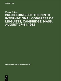 Cover Proceedings of the Ninth International Congress of Linguists, Cambridge, Mass., August 27–31, 1962