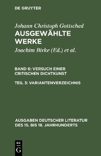 Cover Versuch einer Critischen Dichtkunst. Variantenverzeichnis