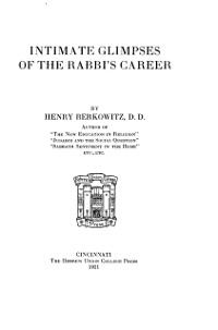 Cover Intimate Glimpses of the Rabbi's Career