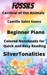 Cover Fossils Carnival of the Animals Beginner Piano Sheet Music with Colored Notation