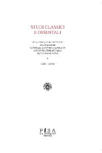 Cover Studi Classici e Orientali LXIV 2018