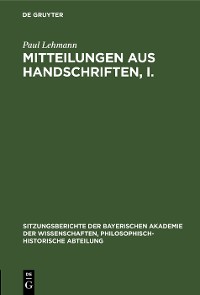Cover Mitteilungen aus Handschriften, I.