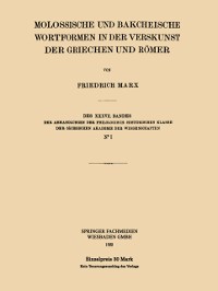 Cover Molossische und Bakcheische Wortformen in der Verskunst der Griechen und Römer