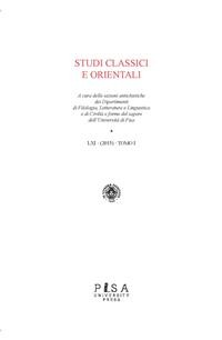 Cover Studi Classici e Orientali LXI 2015