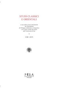 Cover Studi Classici e Orientali LXIII 2017