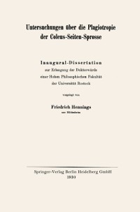 Cover Untersuchungen über die Plagiotropie der Coleus-Seiten-Sprosse