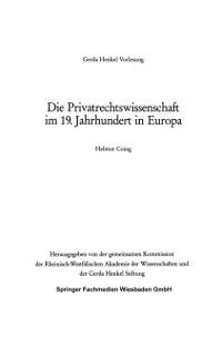 Cover Die Privatrechtswissenschaft im 19. Jahrhundert in Europa