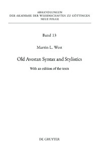 Cover Old Avestan Syntax and Stylistics