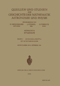 Cover Quellen und Studien ƶur Geschichte der Mathematik Astronomie und Physik
